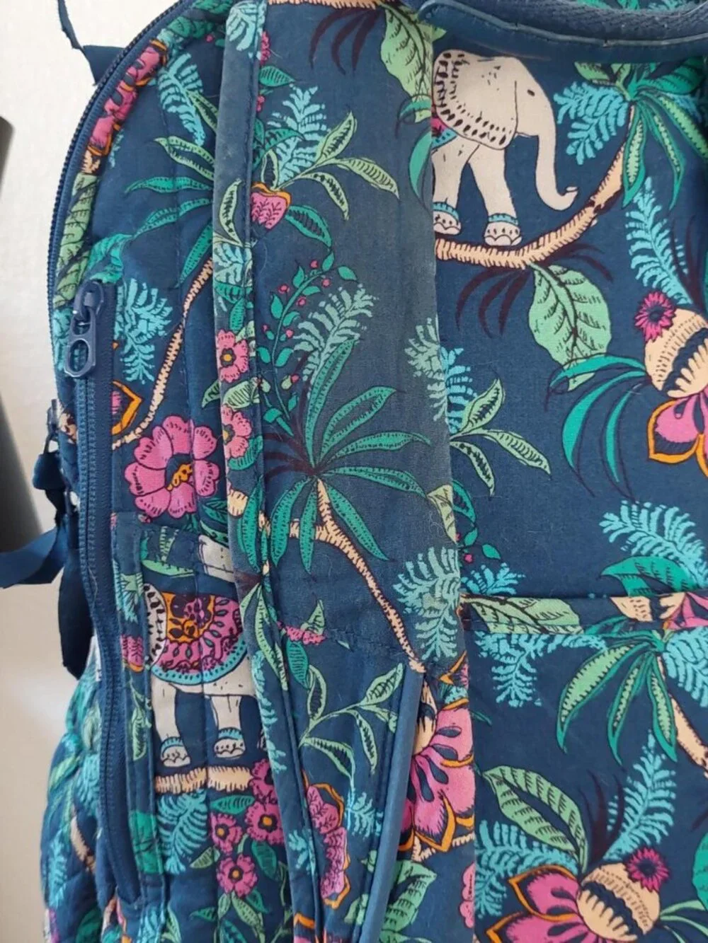 RARE Vera Bradley Small Backpack in the Kerala Elephants pattern blue quilted ex
